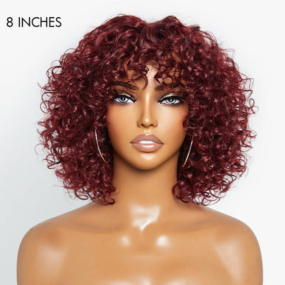 Win Back | Beginner Friendly Dark Red Water Wave Glueless Minimalist Lace Wig With Bangs