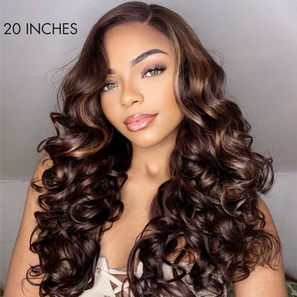 Win Back | Beyon-Inspired | Blonde Brown Highlight Water Loose Wave 5x5 Closure Lace C Part Long Wig 100% Human Hair