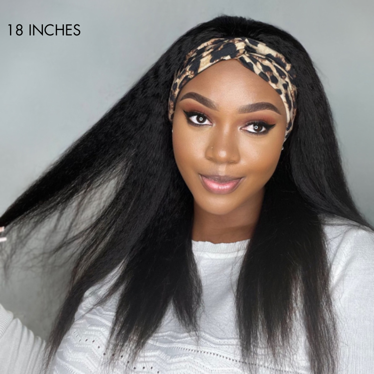 Newbie Only | Put On & Go Glueless Kinky Straight Headband Long Wig 100% Human Hair (Get Free Trendy Headbands)