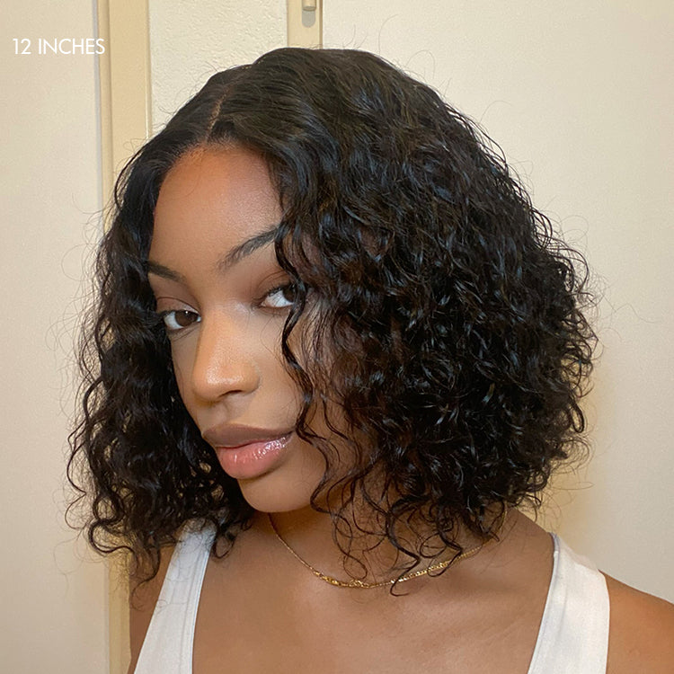 Newbie Only | Vacation Vibes Water Wave 4x4 Closure Lace Glueless Mid Part Short Wig 100% Human Hair