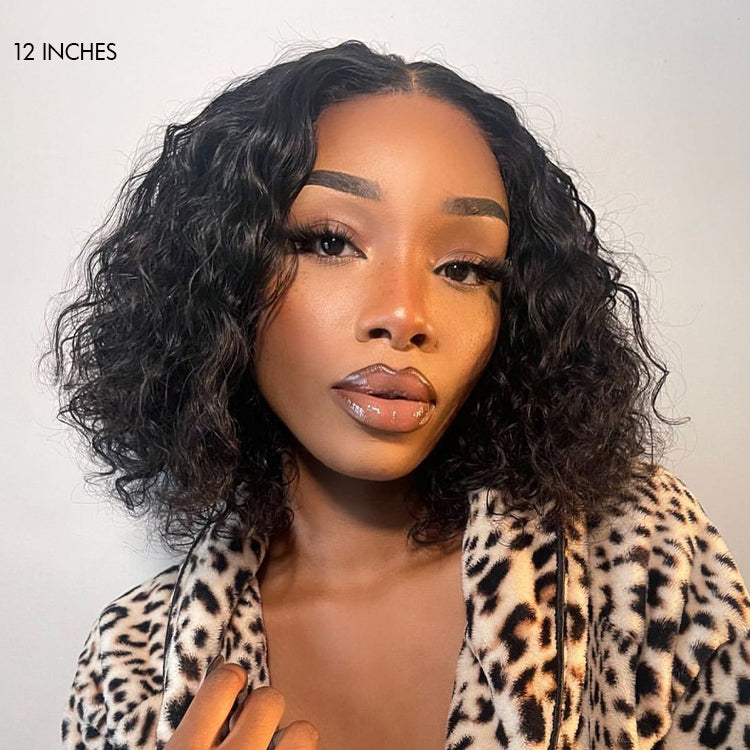 Newbie Only | Vacation Vibes Water Wave 4x4 Closure Lace Glueless Mid Part Short Wig 100% Human Hair