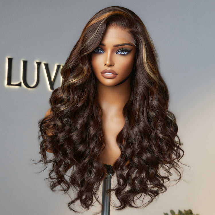 Win Back | Beyon-Inspired | Blonde Brown Highlight Water Loose Wave 5x5 Closure Lace C Part Long Wig 100% Human Hair