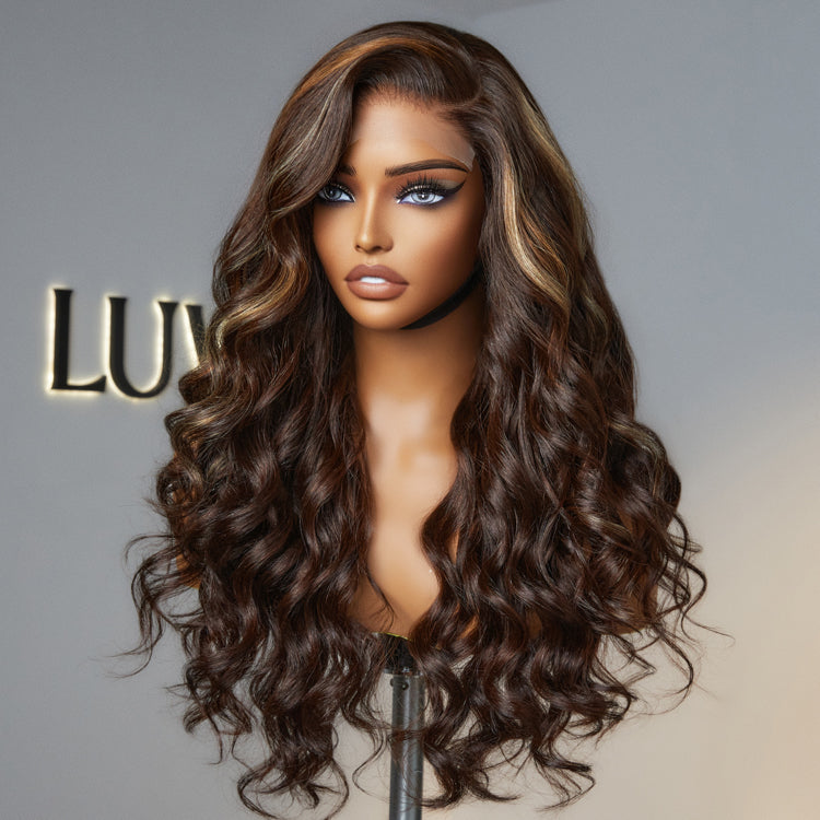 Win Back | Beyon-Inspired | Blonde Brown Highlight Water Loose Wave 5x5 Closure Lace C Part Long Wig 100% Human Hair