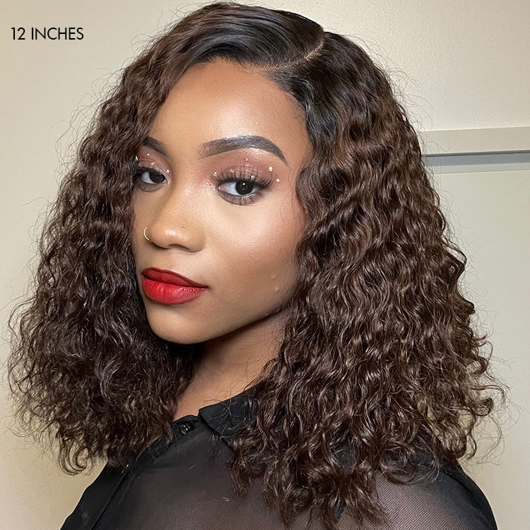 Win Back | Ombre Brown Funmi Curly 5x5 Closure HD Lace Glueless Side Part Short Wig 100% Human Hair