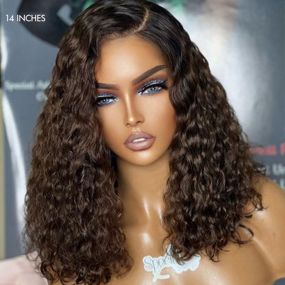 Win Back | Ombre Brown Funmi Curly 5x5 Closure HD Lace Glueless Side Part Short Wig 100% Human Hair