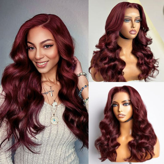 Elegant Dark Red Loose Wave 5x5 Closure Lace Wig Summer Chic