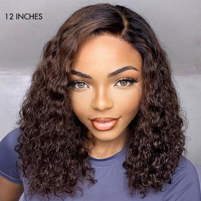 Win Back | Ombre Brown Funmi Curly 5x5 Closure HD Lace Glueless Side Part Short Wig 100% Human Hair