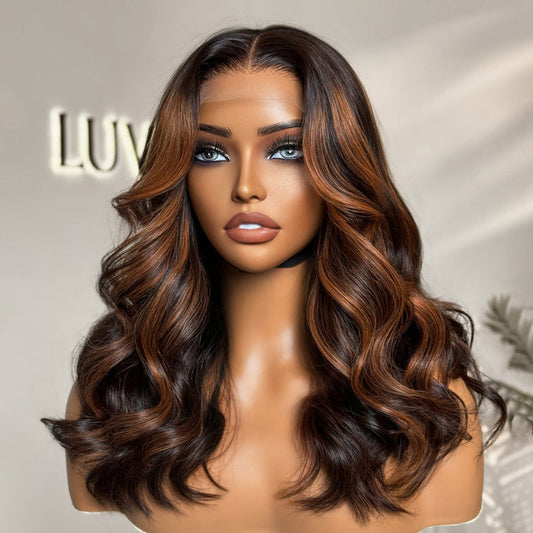 Win Back | Elegant Copper Ombre Highlights Loose Body Wave Glueless 5x5 Closure Lace Wig Breathable Cap