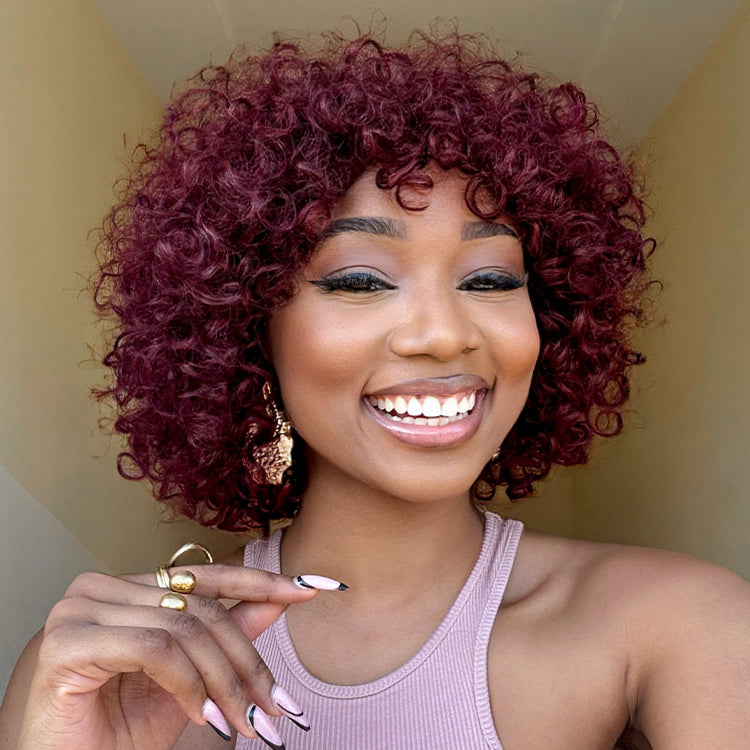 Win Back | Beginner Friendly Dark Red Water Wave Glueless Minimalist Lace Wig With Bangs