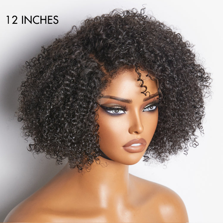 Points Rewards | 4C Edges | Kinky Edges Jerry Curly 5x5 Closure Lace Glueless Side Part Short Wig 100% Human Hair