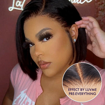 Win Back | PreMax Wigs | Super Natural Hairline Silky Blunt Cut Glueless 13x4 Frontal Lace Human Hair Short Bob Wig