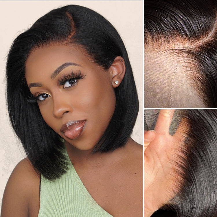 Win Back | PreMax Wigs | Super Natural Hairline Silky Blunt Cut Glueless 13x4 Frontal Lace Human Hair Short Bob Wig