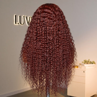 【24 inches = $219.9】Dark Reddish Brown Fluffy Deep Wave Glueless 5x5 Closure Lace Wig