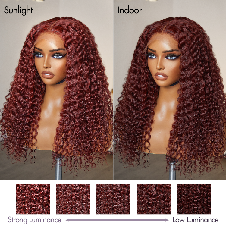 【24 inches = $219.9】Dark Reddish Brown Fluffy Deep Wave Glueless 5x5 Closure Lace Wig