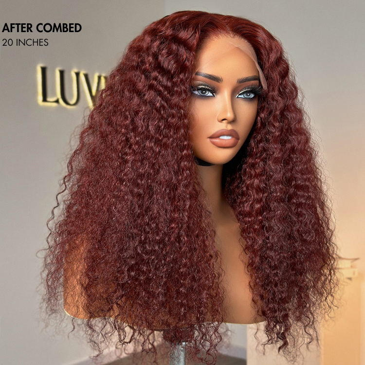 【24 inches = $219.9】Dark Reddish Brown Fluffy Deep Wave Glueless 5x5 Closure Lace Wig