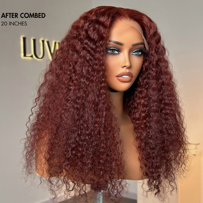 【24 inches = $219.9】Dark Reddish Brown Fluffy Deep Wave Glueless 5x5 Closure Lace Wig