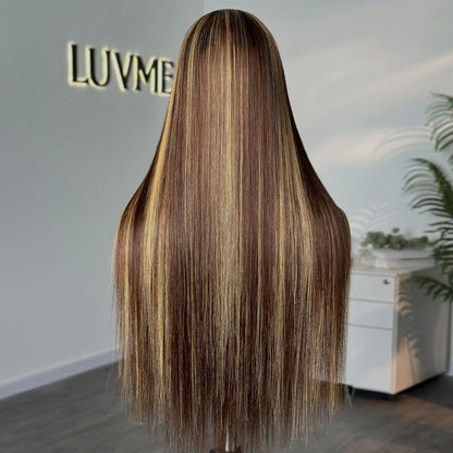 【22 inches = $219.9】Honey Blonde Highlight Silky Straight Glueless 5x5 Closure HD Transparent Lace Long Wig