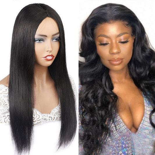2 Pieces Wigs Middle Part 100% Human Hair Wigs, No Lace Wigs Machine Made Wigs - Healthier Me Beauty, LLC