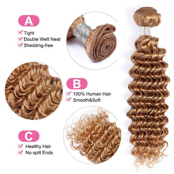 #27 Bundles With Closure Virgin Human Hair Deep Wave 3 Bundles With 4x4 Closure - Healthier Me Beauty, LLC