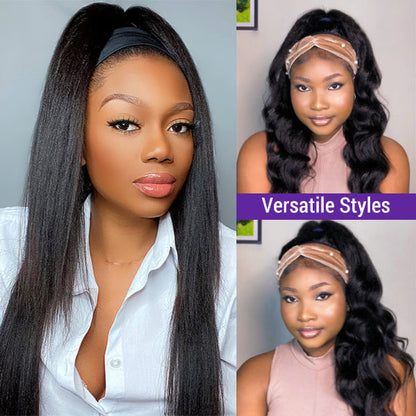 Newbie Only | Put On & Go Glueless Kinky Straight Headband Long Wig 100% Human Hair (Get Free Trendy Headbands)