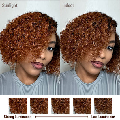 Win Back | Trendy Mix Brown Short Cut Curly Minimalist HD Lace Glueless Side Part Wig 100% Human Hair