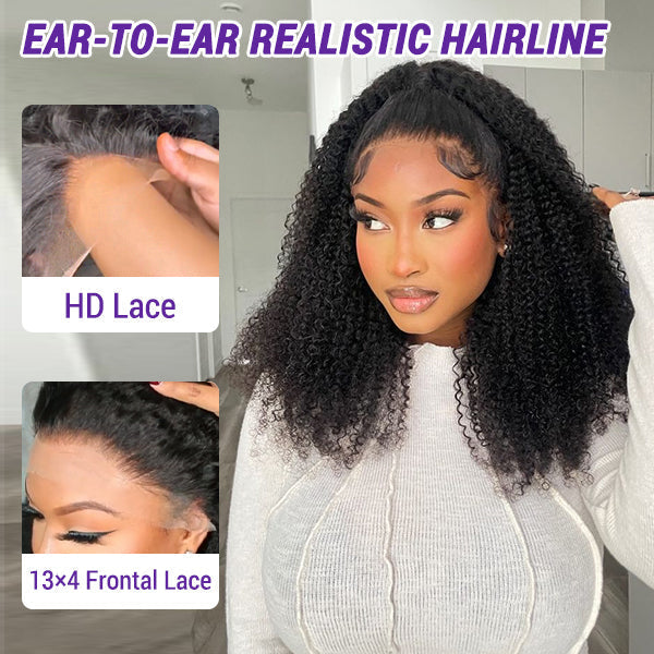 Newbie Only | Afro Curly Glueless Free Parting Undetectable Invisible 13x4 Lace Frontal Wig | Real HD Lace