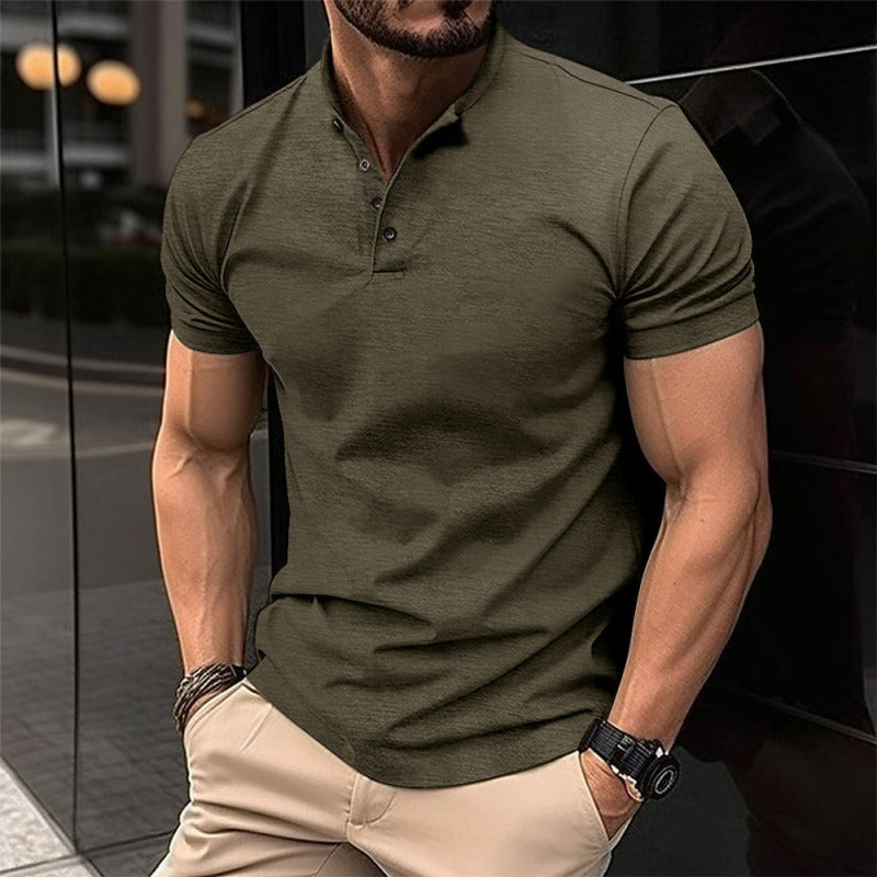 New Men's Button Henley Collar Sports Polo Shirt