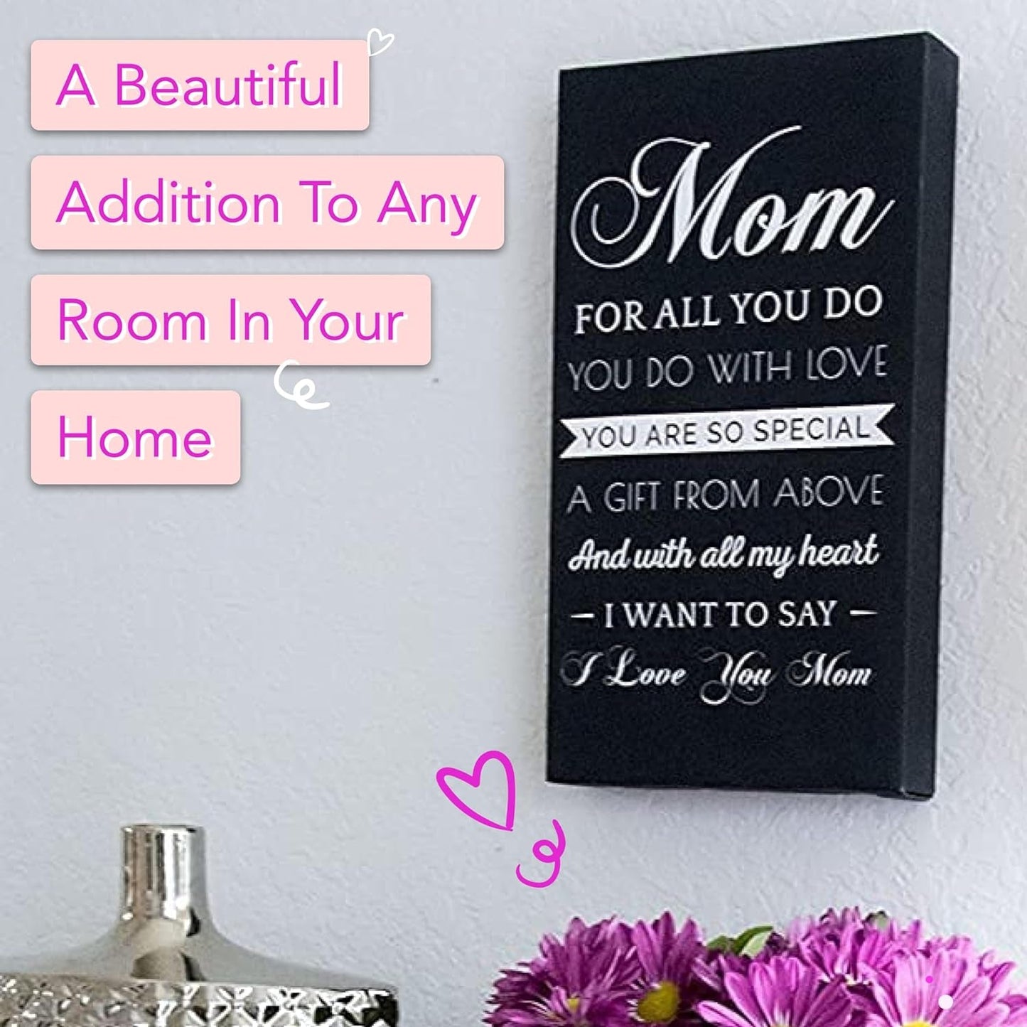 Mom Hangable Canvas - Mothers Day Gift from Daughter, Gifts for Mom Birthday Unique, Thanksgiving Day, Christmas Gift - Home Decor Present for Mom - 14 X 8 X 1.5" (Blackwhite, Canvas)