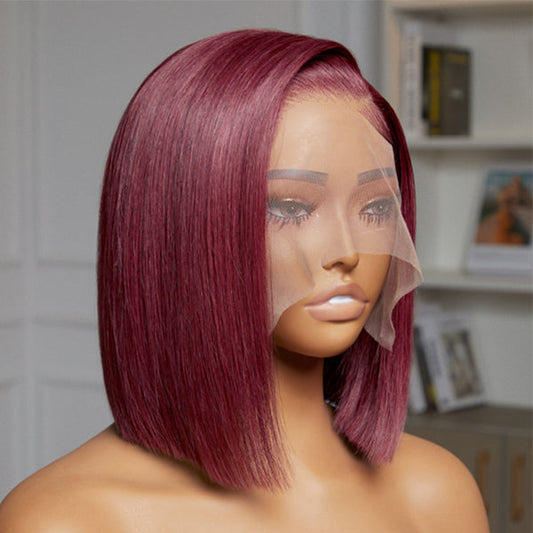 Points Rewards | Reddish Purple Side Part Glueless Wide T Lace Bob Wig 100% Human Hair