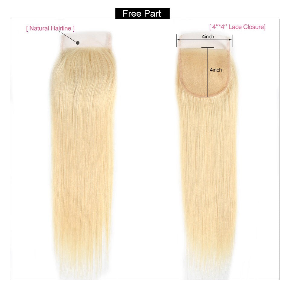 613 Blonde Straight Human Hair Weave 3 Bundles With Lace Closure - Healthier Me Beauty, LLC