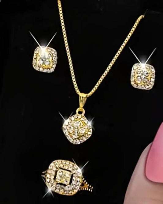 5pcs Allover Rhinestone Quartz Watch & Bracelet & Drop Earrings & Necklace & Ring Jewelry Gifts Set - Healthier Me Beauty, LLC