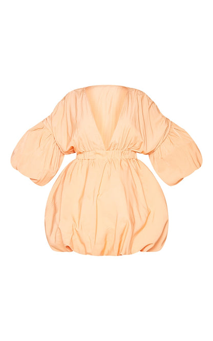 Plus Orange Puff Sleeve Puffball Hem Shift Dress