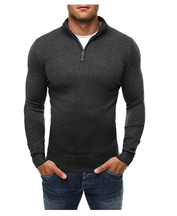 Zipper Turtleneck Fashion Casual Solid Color Slim Turtleneck Knitted Sweater