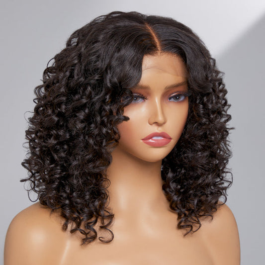 Points Rewards | Casual Bouncy Curly 4x4 Closure Lace Glueless Mid Part Short Wig 100% Human Hair