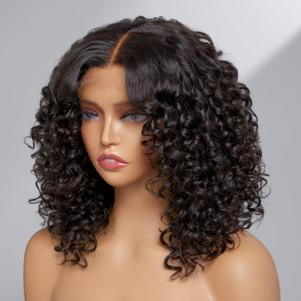 Points Rewards | Casual Bouncy Curly 4x4 Closure Lace Glueless Mid Part Short Wig 100% Human Hair