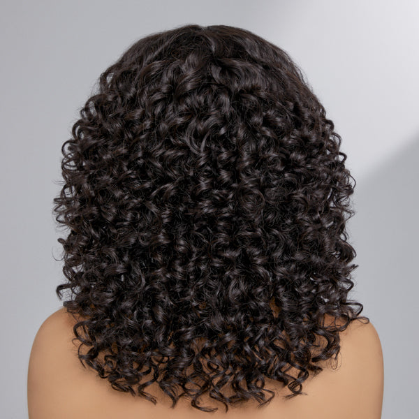 Points Rewards | Casual Bouncy Curly 4x4 Closure Lace Glueless Mid Part Short Wig 100% Human Hair