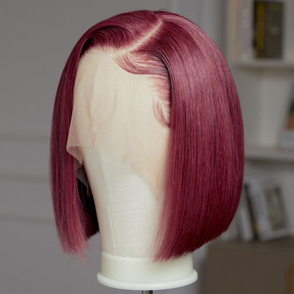 Points Rewards | Reddish Purple Side Part Glueless Wide T Lace Bob Wig 100% Human Hair