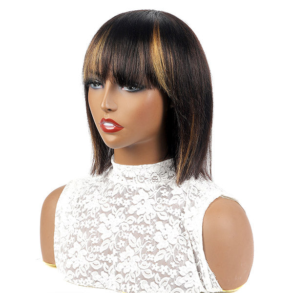 Machine Made Wigs with Bangs Straight Bob Wigs Ombre Human Hair Wigs 1B/27 Virgin Human Hair - Healthier Me Beauty, LLC