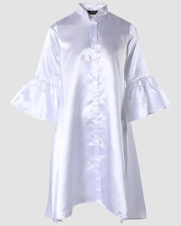 Bell Sleeve Flowy Shirt Dress