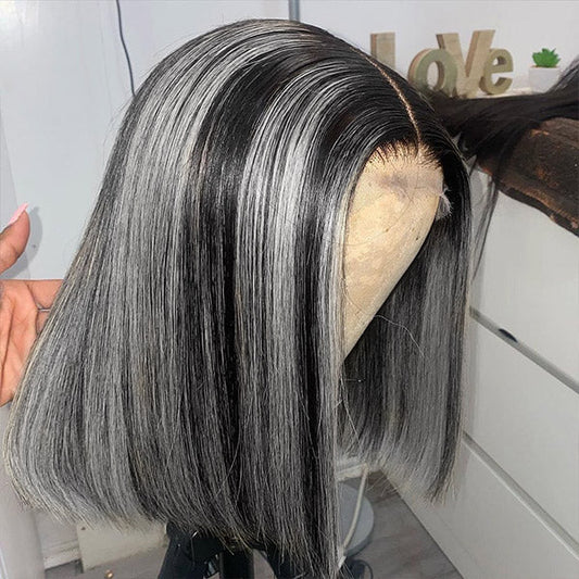 Highlight Grey Bob Lace Wigs 13x4 Frontal Bob Straight Wig 150% Density - Healthier Me Beauty, LLC