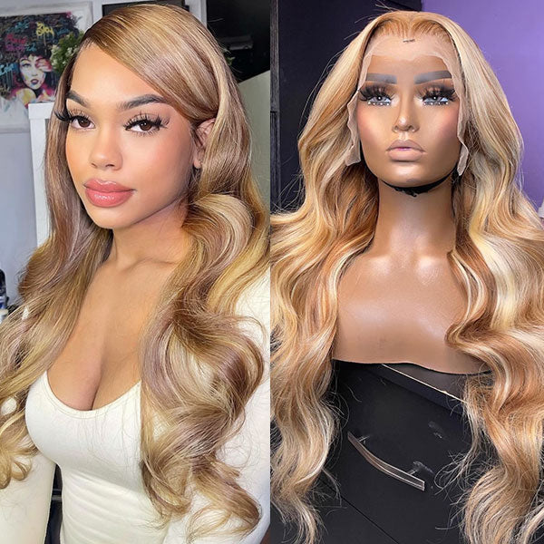 P4/613 Body Wave Wig Brown With Blonde Highlight 13x4 HD Lace Front Wigs - Healthier Me Beauty, LLC