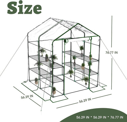 Greenhouse, Portable Green House Indoor and Outdoor, Mini Greenhouse Kit with Anchors and Ropes, 3 Tiers Pop up Greenhouse with 8 Shelves, L56.29''Xw56.29''Xh76.77''