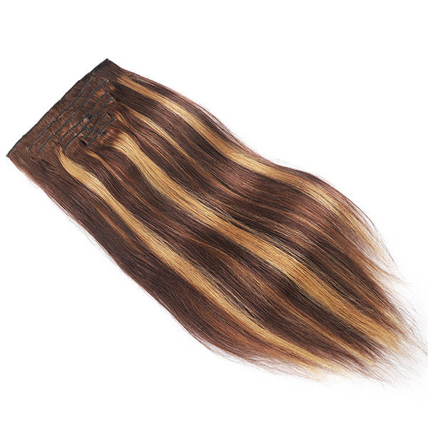Highlight Honey Blonde Straight Virgin Human Hair Clip Hair Extensions - Healthier Me Beauty, LLC