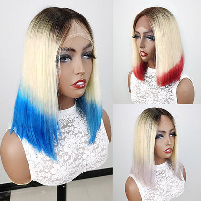 613 Blonde Hair Wigs 150% Density Short Bob Lace Wigs Ombre Colored Lace Wigs (Pink Purple Blue) - Healthier Me Beauty, LLC