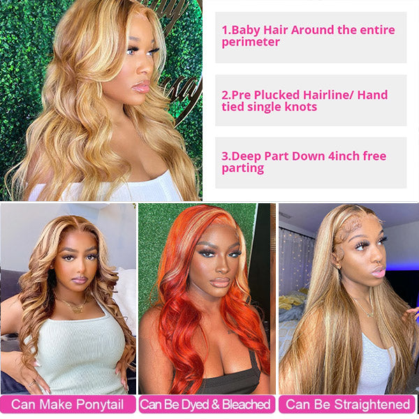 P4/613 Body Wave Wig Brown With Blonde Highlight 13x4 HD Lace Front Wigs - Healthier Me Beauty, LLC