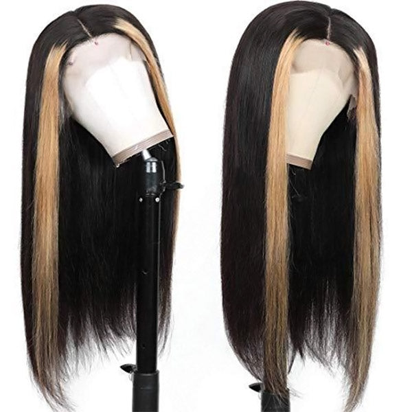 Highlight TL27 Ombre Color Straight Human Hair HD Lace Frontal Wigs - Healthier Me Beauty, LLC