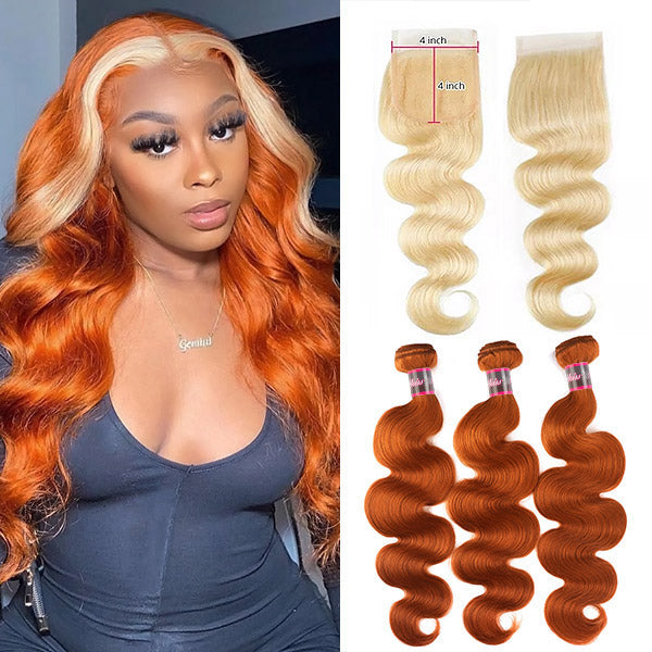 Ginger Blonde Hair Bundles with Closure Body Wave Bundles with 4x4 Lace Closure - Healthier Me Beauty, LLC