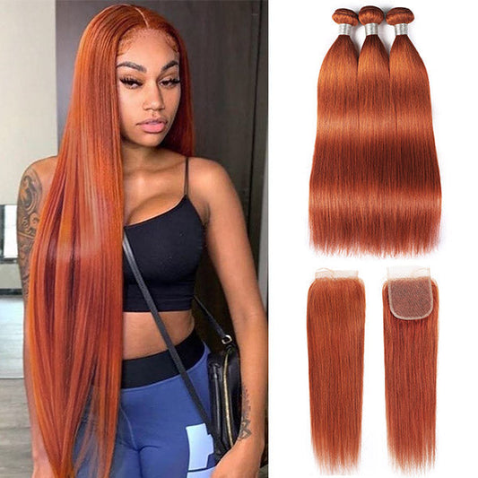 Ginger Hair Bundles with Closure Straight Human Hair 3 Bundles with HD Transparent Lace Closure - Healthier Me Beauty, LLC