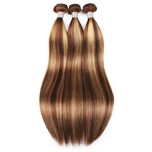 Highlight Hair 3 Bundles with HD Lace Frontal Closure Indian Straight Human Hair - Healthier Me Beauty, LLC