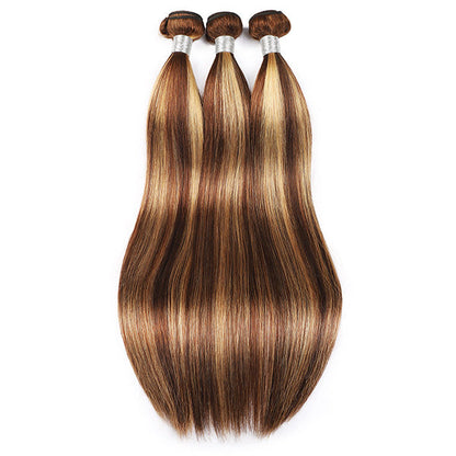 Highlight Hair 3 Bundles with HD Lace Frontal Closure Indian Straight Human Hair - Healthier Me Beauty, LLC